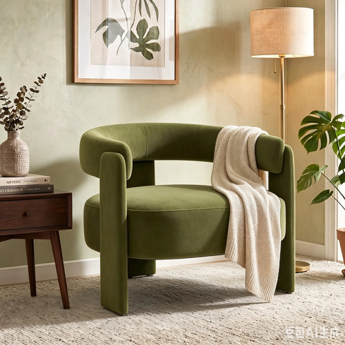 Modern green velvet barrel - modern,