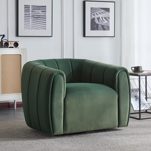 Olive green velvet swivel club - velvet,